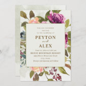 ロマンチックエレガントプラムピーチセージ緑結婚の 招待状 (正面/裏面)