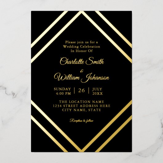 ロマンチックエレガントミニマシンプルリスト金ゴールド 箔招待状 (正面)