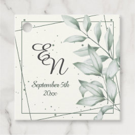 ロマンチックエレガントモノグラム葉グリーン結婚ズ フェイバータグ