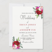 ロマンチックエレガントレッドピンクローズ結婚式招待状 招待状 (正面)