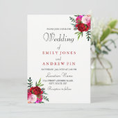 ロマンチックエレガントレッドピンクローズ結婚式招待状 招待状 (スタンド正面)