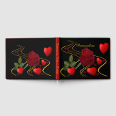 ロマンチックエレガントレッドローズハート金ゴールドアクセント ゲストブック (全面)