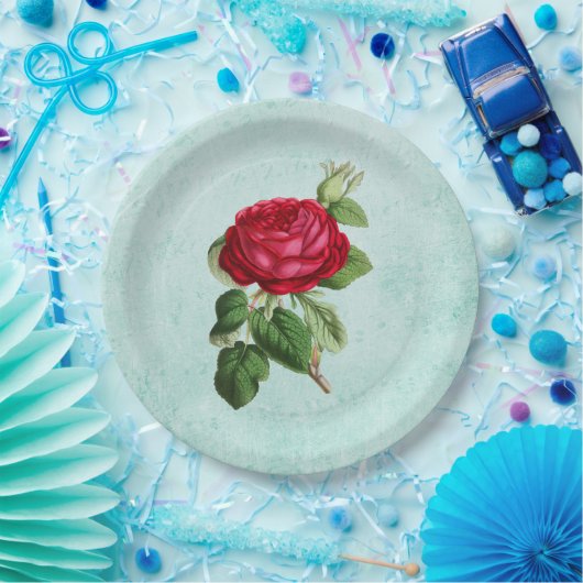 ロマンチックエレガントヴィンテージレッドローズイラストレーション ペーパープレート (パーティー)