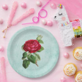 ロマンチックエレガントヴィンテージレッドローズイラストレーション ペーパープレート (パーティー)