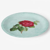 ロマンチックエレガントヴィンテージレッドローズイラストレーション ペーパープレート (アングル)