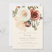 ロマンチックエレガント秋フローラレッドリハーサルディナー 招待状 (正面)