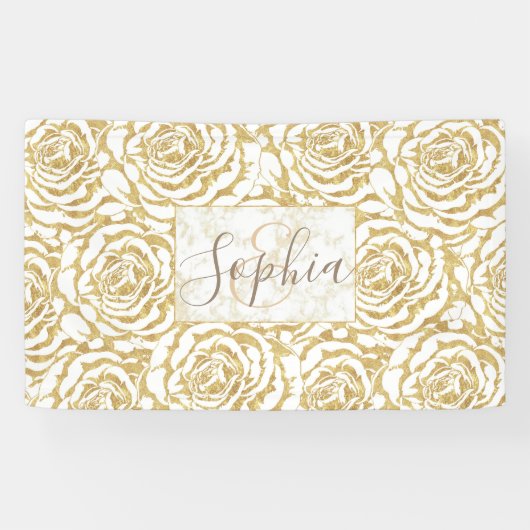 ロマンチックエレガント金ゴールドバラの像 横断幕 (横)