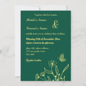 ロマンチックエレガント金ゴールドフラワーエメラルドグリーン 招待状 (正面)