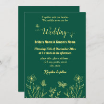 ロマンチックエレガント金ゴールドフラワーエメラルドグリーン