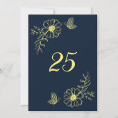 ロマンチックエレガント金ゴールドフラワーネイビーテーブル番号 招待状 (裏面)