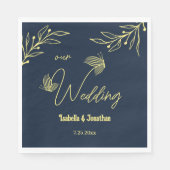 ロマンチックエレガント金ゴールドフラワーネイビー スタンダードランチョンナプキン (正面)