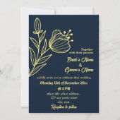 ロマンチックエレガント金ゴールドフラワーネイビー 招待状 (正面)