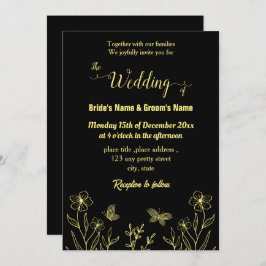 ロマンチックエレガント金ゴールドフラワーブラック 招待状