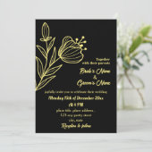 ロマンチックエレガント金ゴールドフラワーブラック 招待状 (スタンド正面)