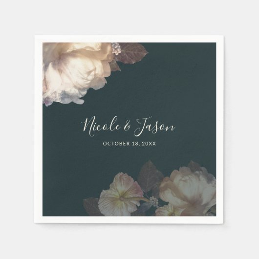 ロマンチックエレガント開花結婚フローラ スタンダードカクテルナプキン (正面)