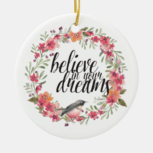ロマンチックオレアンダーバードピンクフローラドリーム セラミックオーナメント (正面)