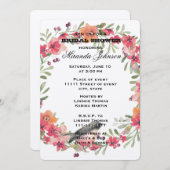 ロマンチックオレアンダーバードピンクフローラブライダルシャワー 招待状 (正面/裏面)