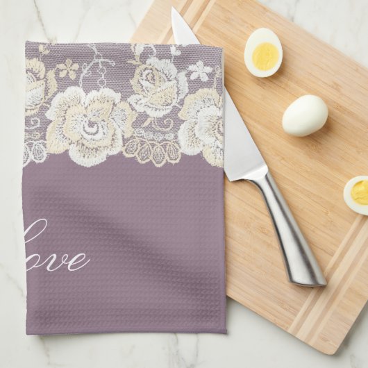 ロマンチックオーキッドパープルフローラ キッチンタオル (四つ折り)