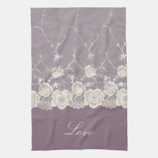 ロマンチックオーキッドパープルフローラ キッチンタオル (縦)