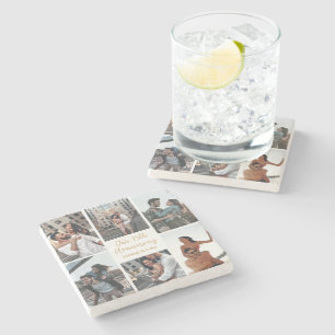 ロマンチックカスタムなフォトコラージュ記念日ギフト ストーンコースター