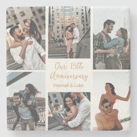 ロマンチックカスタムなフォトコラージュ記念日ギフト ストーンコースター (正面)