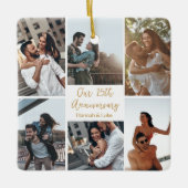 ロマンチックカスタムなフォトコラージュ記念日ギフト セラミックオーナメント (正面)