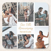 ロマンチックカスタムなフォトコラージュ記念日パーティー スクエアペーパーコースター (正面)