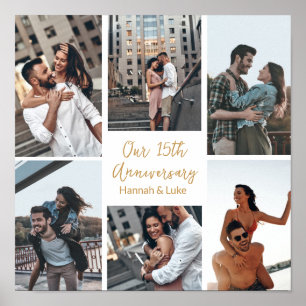 ロマンチックカスタムなフォトコラージュ記念日パーティー ポスター