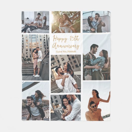 ロマンチックカスタムな記念日フォトコラージュモダン フリースブランケット (正面)