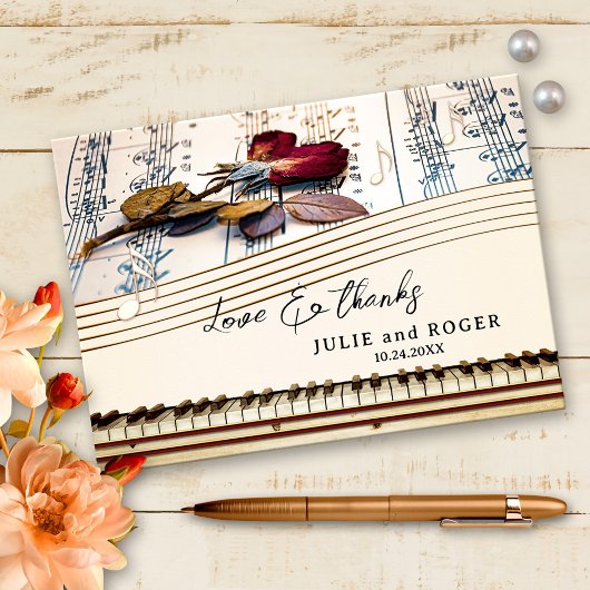 ロマンチックカスタムな音楽結婚写真のサンキューカード サンキューカード
