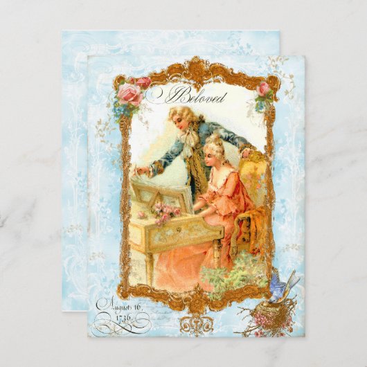 ロマンチックカップフランスのルヴィンテージスタイル招待状 招待状 (正面/裏面)