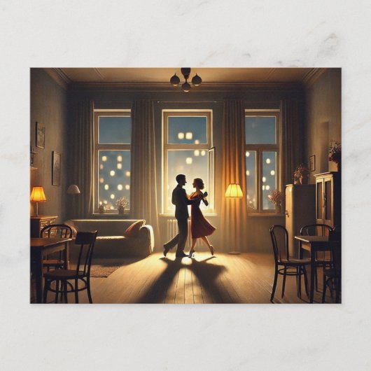 ロマンチックカップル踊りアットホーム ポストカード (正面)