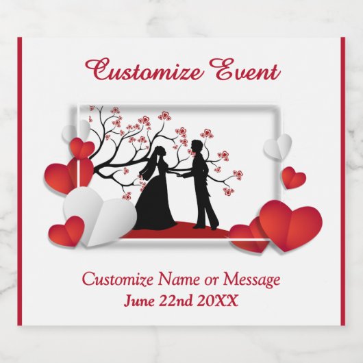 ロマンチックカップルSilhoutte赤いハート パーソナライズされた スパークリングワインラベル (シングルラベル)