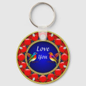 ロマンチックカラフルなハートに囲まれたハミングバード キーホルダー (裏面)