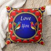 ロマンチックカラフルなハートに囲まれたハミングバード クッション (ブランケット)