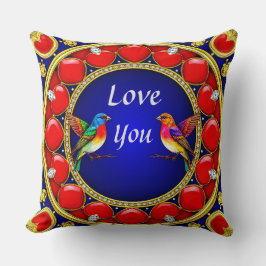 ロマンチックカラフルなハートに囲まれたハミングバード クッション