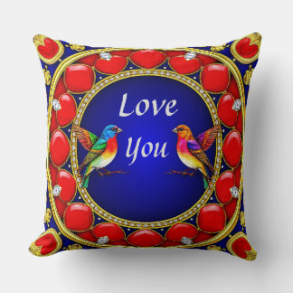 ロマンチックカラフルなハートに囲まれたハミングバード クッション