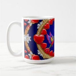 ロマンチックカラフルなハートに囲まれたハミングバード コーヒーマグカップ