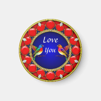 ロマンチックカラフルなハートに囲まれたハミングバード マグネット