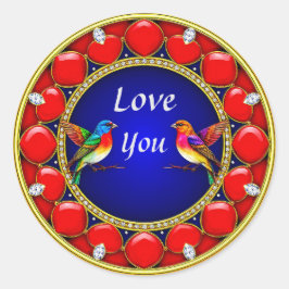 ロマンチックカラフルなハートに囲まれたハミングバード ラウンドシール