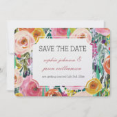 ロマンチックカラフルな庭の花は日付を保存 招待状 (正面)