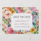 ロマンチックカラフルな庭の花は日付を保存 招待状 (正面/裏面)