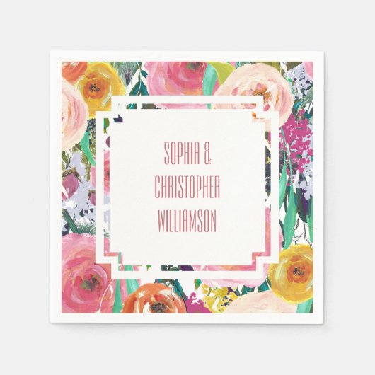 ロマンチックカラフルな花 スタンダードカクテルナプキン (正面)
