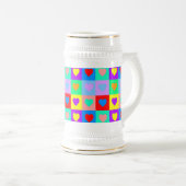 ロマンチックカラフルハートパタポップ・アートのーン ビールジョッキ (正面右)