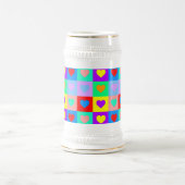 ロマンチックカラフルハートパタポップ・アートのーン ビールジョッキ (中央)
