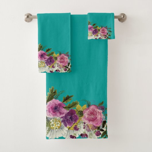 ロマンチックカラフル，水彩花 バスタオルセット (インサイチュ)