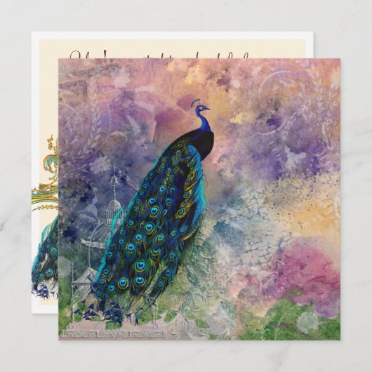 ロマンチックガゼボピーコックアンドウォーターカラー 招待状 (正面/裏面)