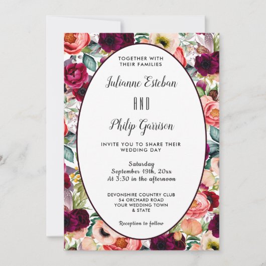 ロマンチックガーデンフローラカジュアル結婚式招待状 招待状 (正面)