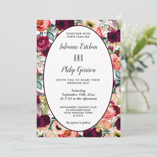 ロマンチックガーデンフローラカジュアル結婚式招待状 招待状 (スタンド正面)