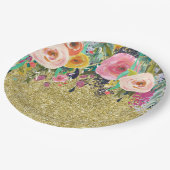 ロマンチックガーデンフローラ水彩金ゴールドスパークル ペーパープレート (アングル)